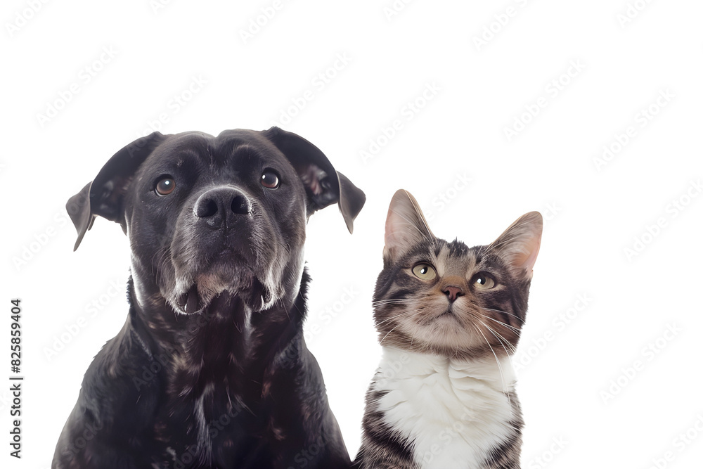 Portrait of Happy dog and cat that looking at the camera together, transparent background, png Portrait of Happy dog and cat that looking at the camera together, transparent background, png