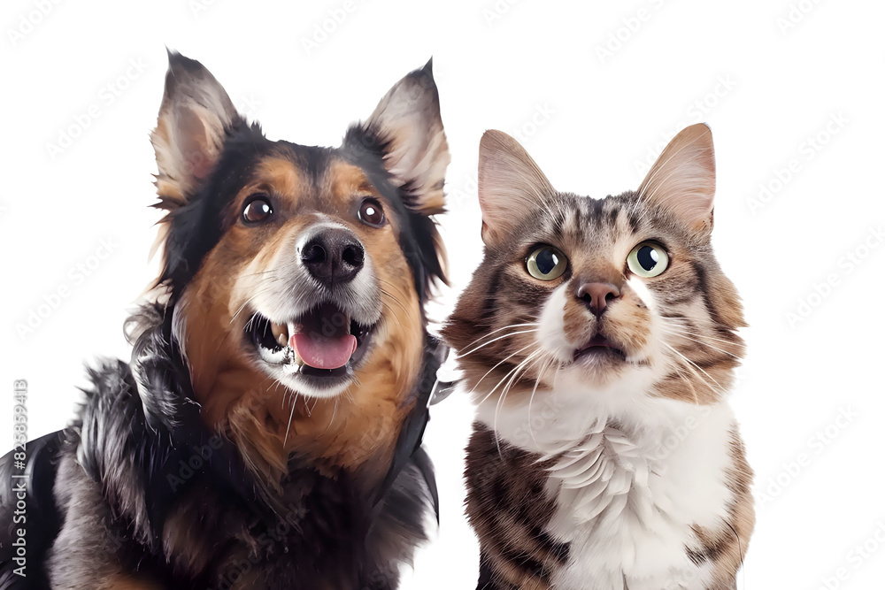 Portrait of Happy dog and cat that looking at the camera together, transparent background, png Portrait of Happy dog and cat that looking at the camera together, transparent background, png