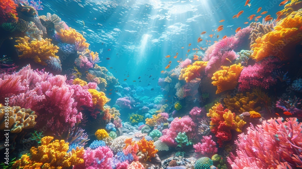 Naklejka premium Futuristic Style a beautiful alien planet with vibrant coral reef 