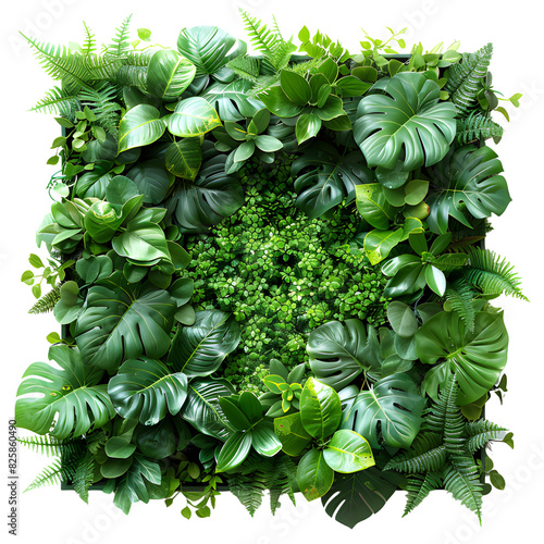 square green garden walls from tropical plants, transparent background, png