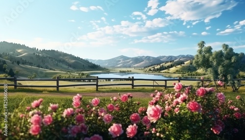 A stunning spring day landscaping views of fertile land surrounded beautiful green vegetation  wide stretches of hills and mountains with clear skies in spring