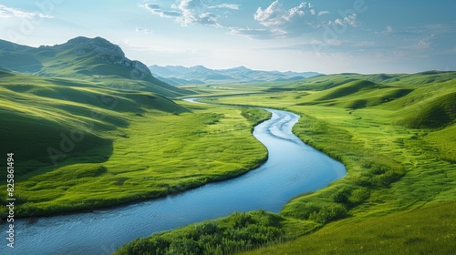 A river winding through a green valley  illustrating the importance of freshwater ecosystems.