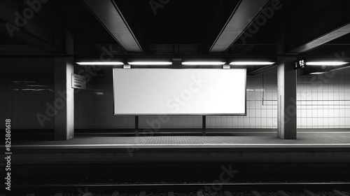  Blank Canvas Poster Screen Board at Railway Station, Contrasting with Bustling Environment, Offering Space for Creativity or Information Display