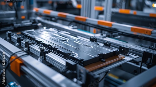Precision Manufacturing, Close-Up of Electric Vehicle Battery Cell Assembly Line in Mass Production