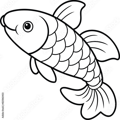 Arowana Fish Line Art Black White illustration vector