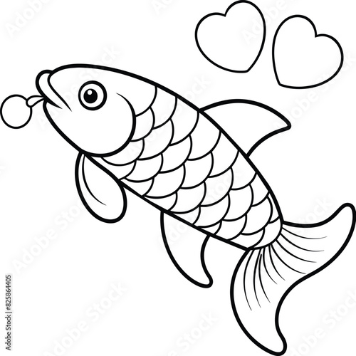 Arowana Fish Line Art Black White illustration vector