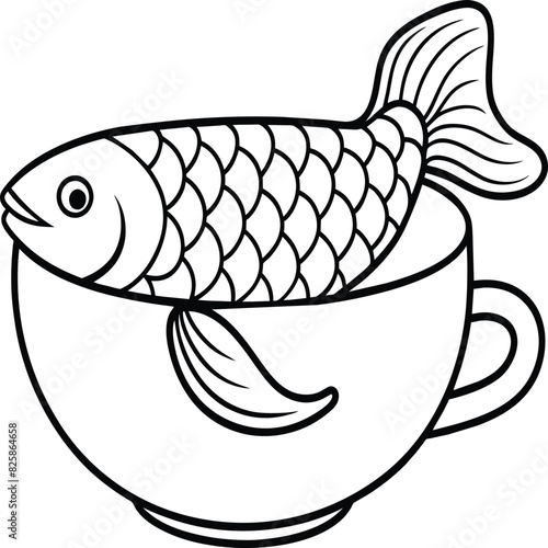 Arowana Fish Line Art Black White illustration vector