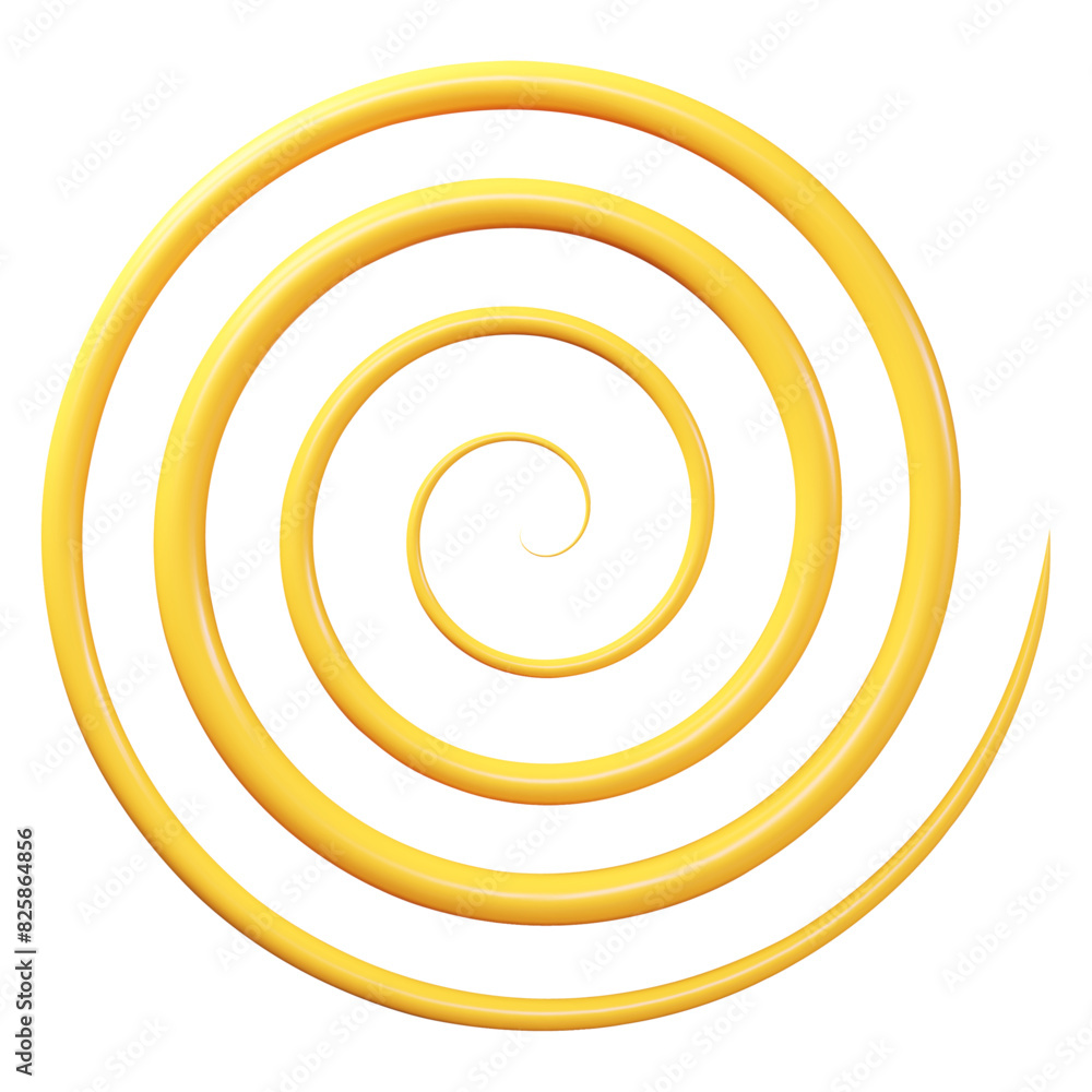 3d yellow geometric shape spiral. Stock vector illustration on isolated background.
