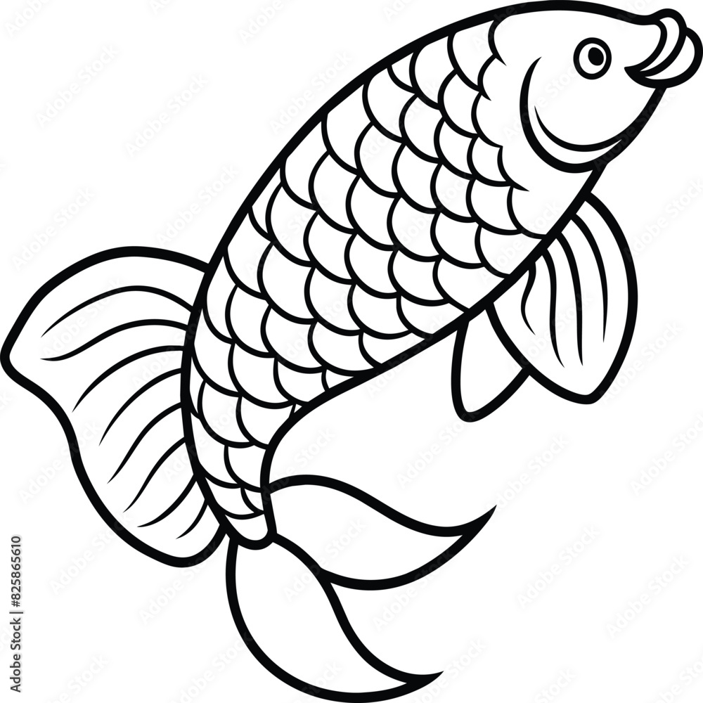 Arowana Fish Line Art Black White illustration vector