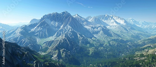 Photorealistic mountain peaks image