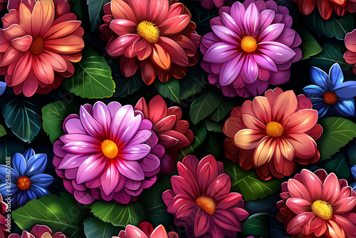 A colorful flower garden with a variety of flowers including pink, purple © Bonya Sharp Claw