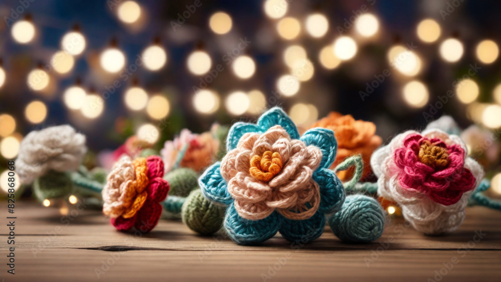 Crochet Amigurumi Style - Feria de las Flores with String Lights - Perfect for event promotions, decorative art, and cultural projects.