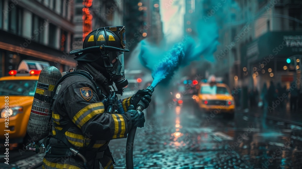 Colorful Chaos: NYC firefighter paints urban streetscape with vibrant blue liquid artistry