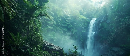 Morning view hidden waterfall jungle photo