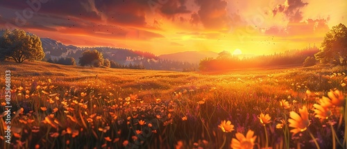 Sunset wildflower meadow image photo