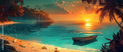 Vibrant sunset exotic island photo