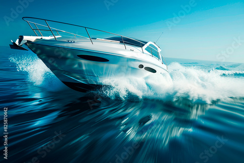 A white boat is speeding through the water, creating a sense of motion © BetterPhoto