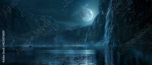 Moonlit night fjord img photo