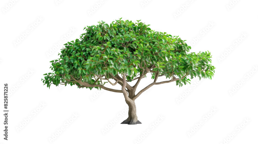 A tree with vibrant green leaves standing against a clean white background A tree with vibrant green leaves standing against a clean white background