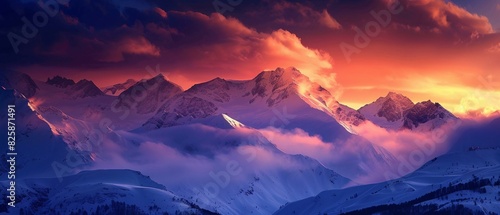 Dramatic sunset alpine mountains