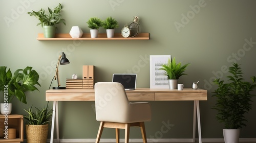 A minimalist office setup with a clean desk, a tablet, a minimalist desk organizer, and a cup of coffee, promoting a clutter-free and efficient workspace. photo