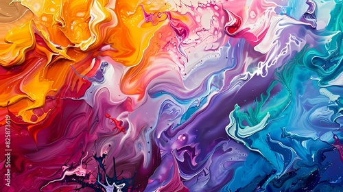 Waves of color cascading down the canvas  evoking a sense of movement and dynamism in the artwork