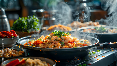 Photo realistic street food cooking process concept: High resolution image showcasing the craftsmanship and techniques in street food tours on a glossy backdrop