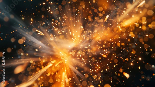 Fiery particles scattering in the air, simulating a firework explosion
