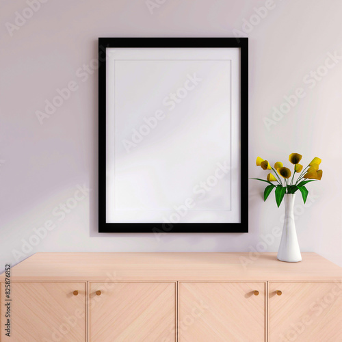 Living Room Wall Poster Frame Mockup with beautiful Interior Decor