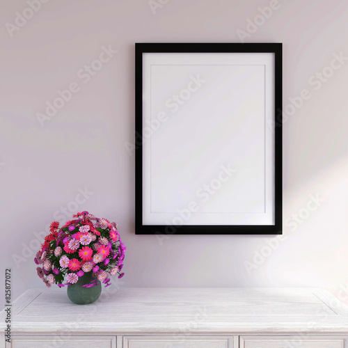 Modern House Interior Design with a Wall Poster Frame Mockup in the Living Room photo