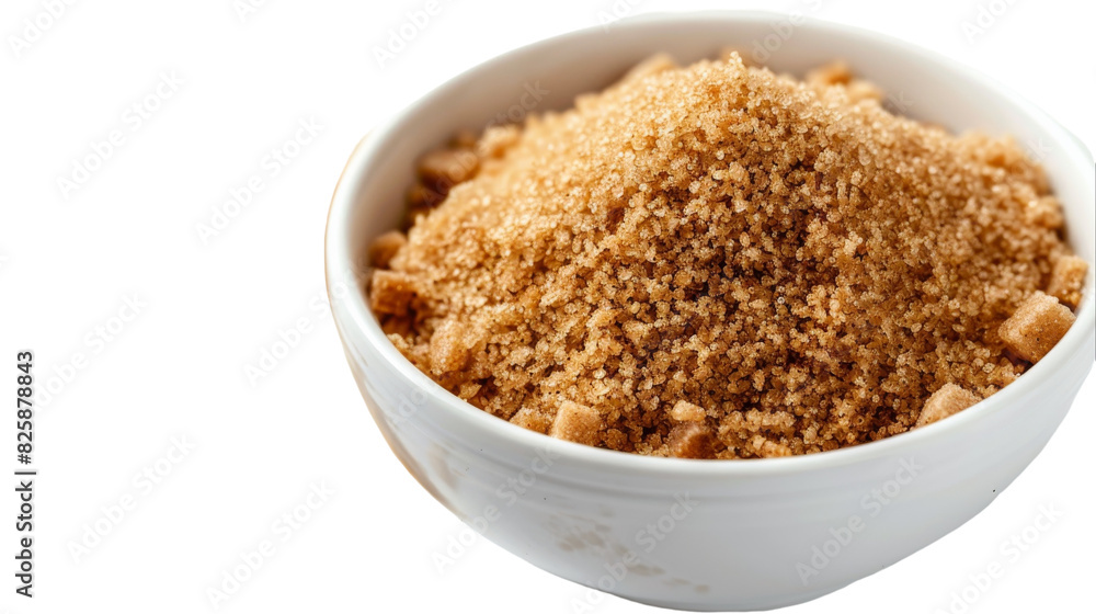 A white ceramic bowl brimming with brown sugar crystals A white ceramic bowl brimming with brown sugar crystals