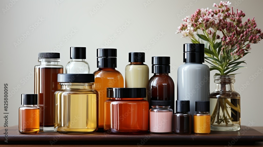 A collection of cosmetic jars and bottles with sleek, modern designs, displayed on a white background, suitable for skincare and beauty products. A collection of cosmetic jars and bottles with sleek, modern designs, displayed on a white background, suitable for skincare and beauty products.