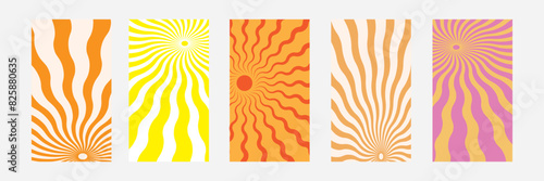Sun groovy vertical prints set isolated on transparent background. Hand drawn abstract floral patterns with vintage grainy stippling texture . Modern retro Matisse style vector illustration