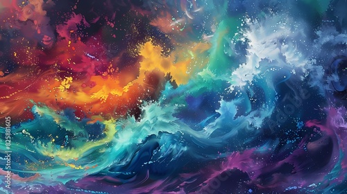 Waves of color crashing onto the canvas  creating a dynamic and vibrant expression of artistic freedom