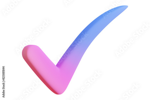 3d check mark icon pink and blue colors. Stock vector illustration on isolated background. 
