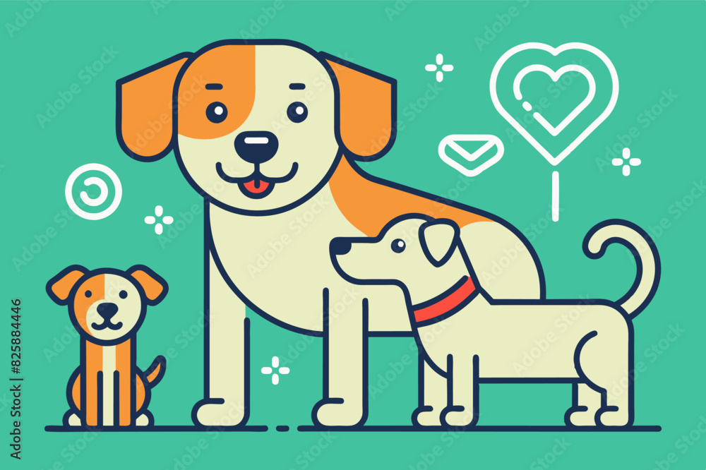 Cute dog family illustration on teal background