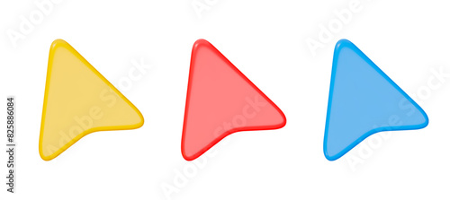 3d arrow cursor icon yellow, red and blue colors. Stock vector illustration on isolated background.