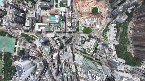 Aerial drone skyview of Hong Kong Central Admiralty Wan Chai Happy Valley Tai Hang Causeway Bay Jardine s Lookout Wong Nai Chung residences and commercial buildings along Kowloon Victoria Harbour photo