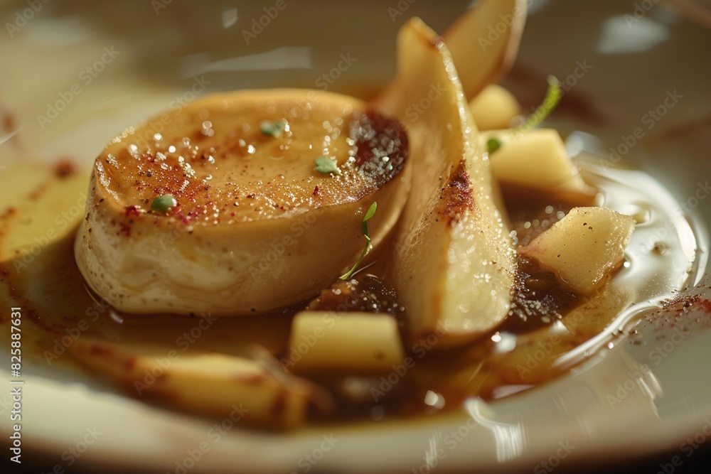 Foie Gras Torchon with Spiced Pear Compote, pear compote shimmers with warm spices, fine dining Foie Gras Torchon with Spiced Pear Compote, pear compote shimmers with warm spices, fine dining