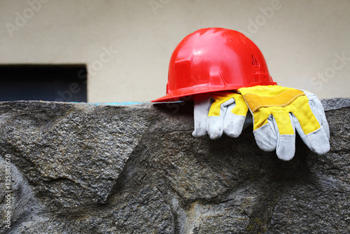 red helmet at the work place