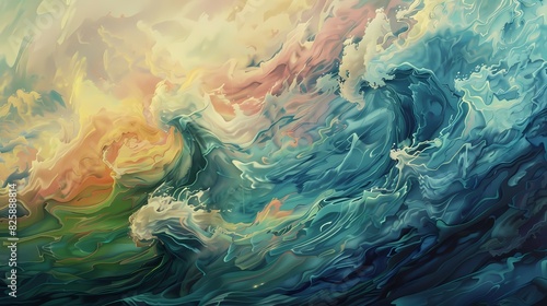 Waves of color washing over the canvas, evoking a sense of calm and tranquility in the midst of chaos