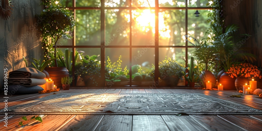 The sun shines through a room with candles and plants The sun shines through a room with candles and plants