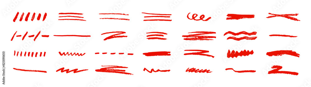 Set of hand drawn red strokes, lines, spots. Oil pastel effect. Vector abstract graphic elements Set of hand drawn red strokes, lines, spots. Oil pastel effect. Vector abstract graphic elements
