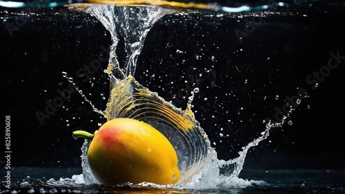 Vivid splash of fruit in water with droplets visible photo