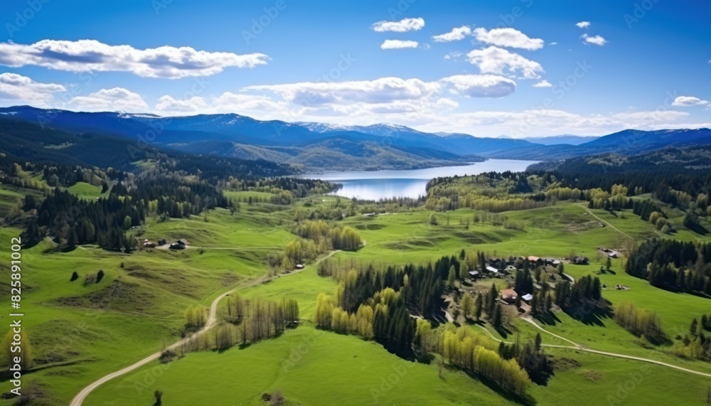 Views of fertile land surrounded by stunning green vegetation, rolling hills and mountains with clear skies in spring. Views of fertile land surrounded by stunning green vegetation, rolling hills and mountains with clear skies in spring.