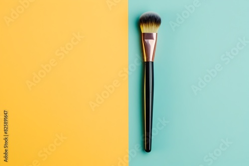 Makeup Brush on Vibrant Colored Background for Cosmetic Beauty and Fashion Styling photo