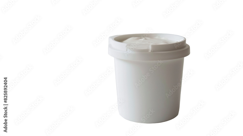 A white cup with a lid is placed on a white background A white cup with a lid is placed on a white background