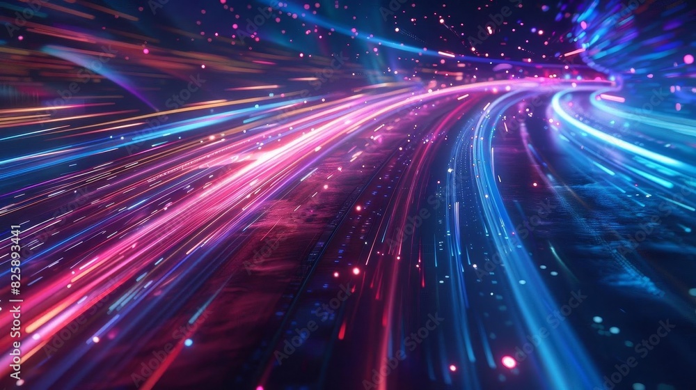 Streaks of light and color emphasizing speed and network data transfer Streaks of light and color emphasizing speed and network data transfer