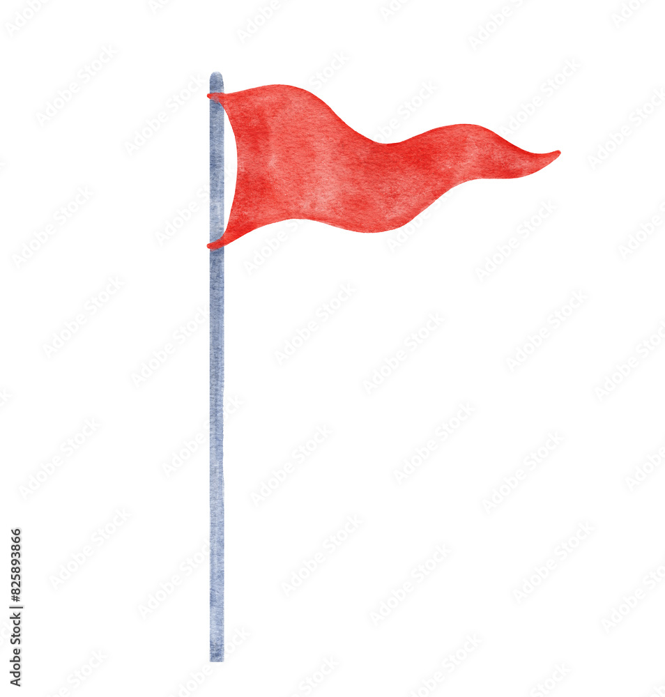 Watercolor red triangular flag. Hand drawn graphic drawing on isolated background. Watercolor red triangular flag. Hand drawn graphic drawing on isolated background.