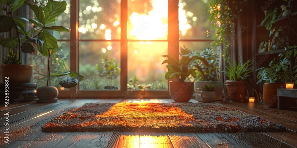 Sun shines through window in plantfilled living room